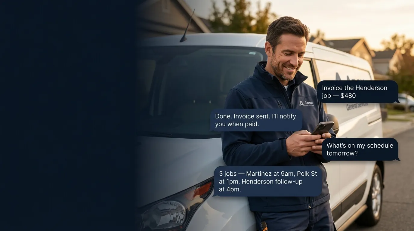 Local business owner using RiseLocal.io AI agent from his phone on the job
